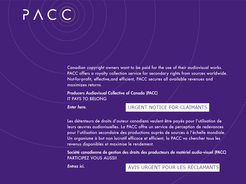 Producers Audiovisual Collective of Canada :: Société canadienne de gestion des droits des producteurs de matériel audio-visuel